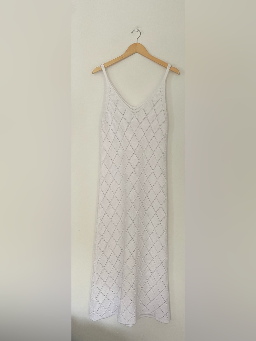 White Knit Midi Dress Cotton Textured Slip Dress Made in Canada Size S M - Picture 6 of 9